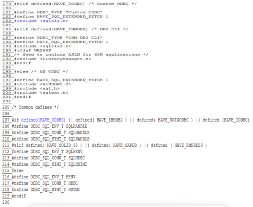 php-x.x..x 디렉토리 내 php-x.x..x/ext/odbc/php_odbc_includes.h 파일 수정 예시