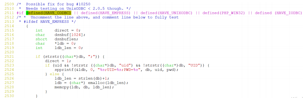 php-x.x..x 디렉토리 내 php-x.x..x/ext/odbc/php_odbc.c 파일 수정 예시