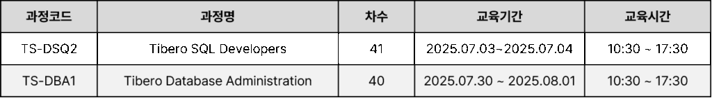 2025년 7월 티맥스티베로 정기 교육 일정 1 25년 7월 교육 일정 25년 7월 교육 일정