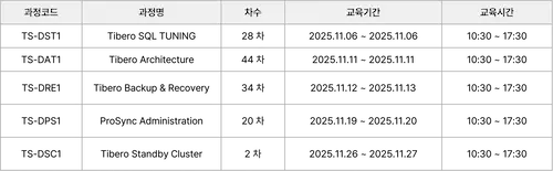2025년 11월 티맥스티베로 정기 교육 일정 1 25년 11월 정기교육 과정 1 25년 11월 정기교육 과정